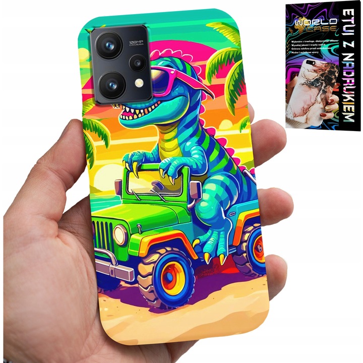 Telefontok Realme 9 Pro, World Case, dinoszaurusz design, szilikon, többszínű
