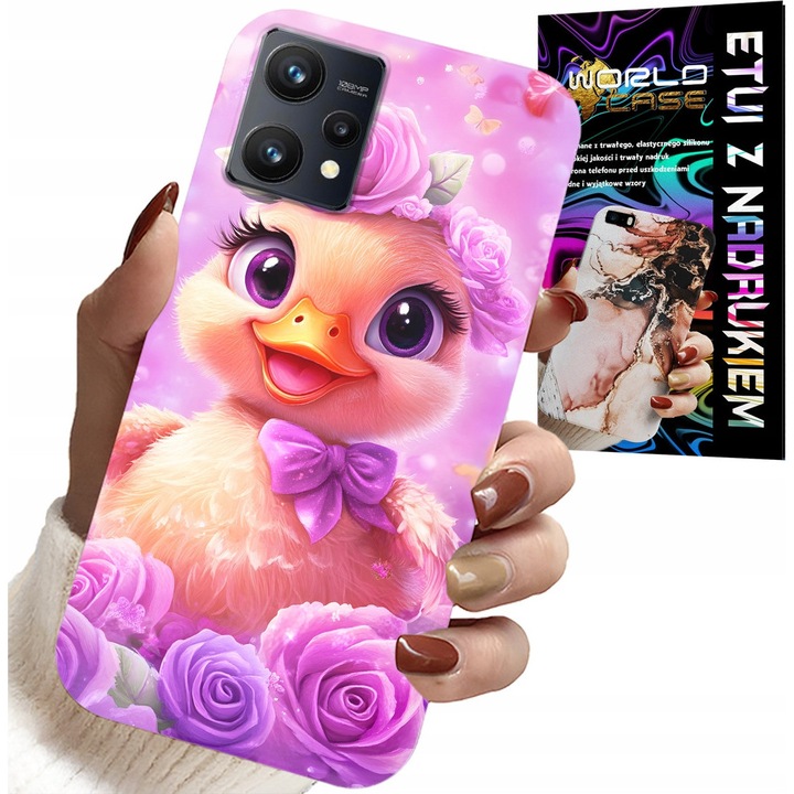 Telefontok Realme 9 5G, World Case, kacsás mintával, szilikon, rózsaszín