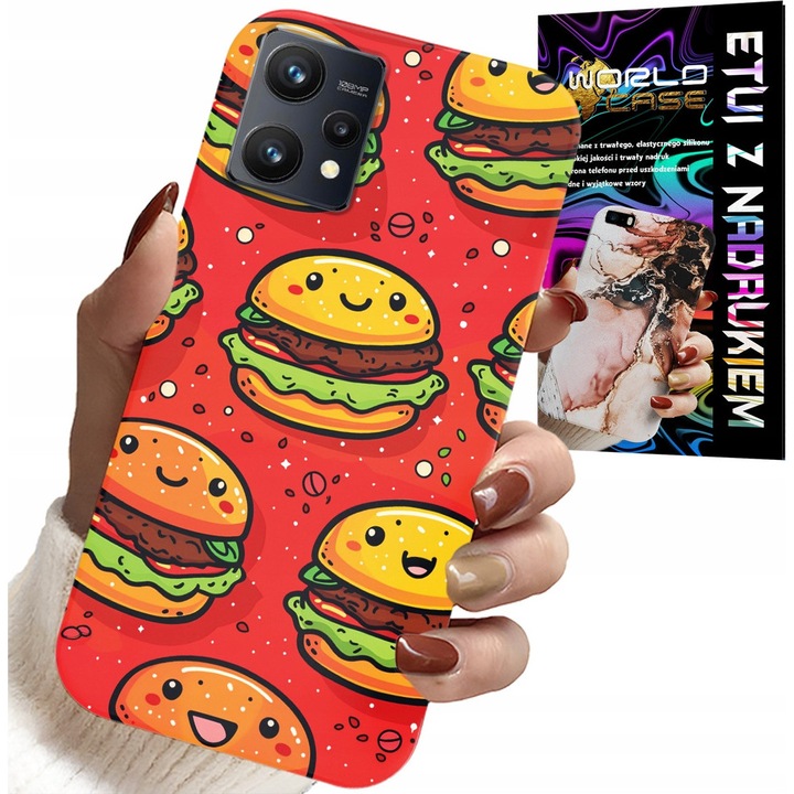Telefontok, World Case, Realme 9 Pro-hoz, szilikon, hamburger mintás, 0,2cm