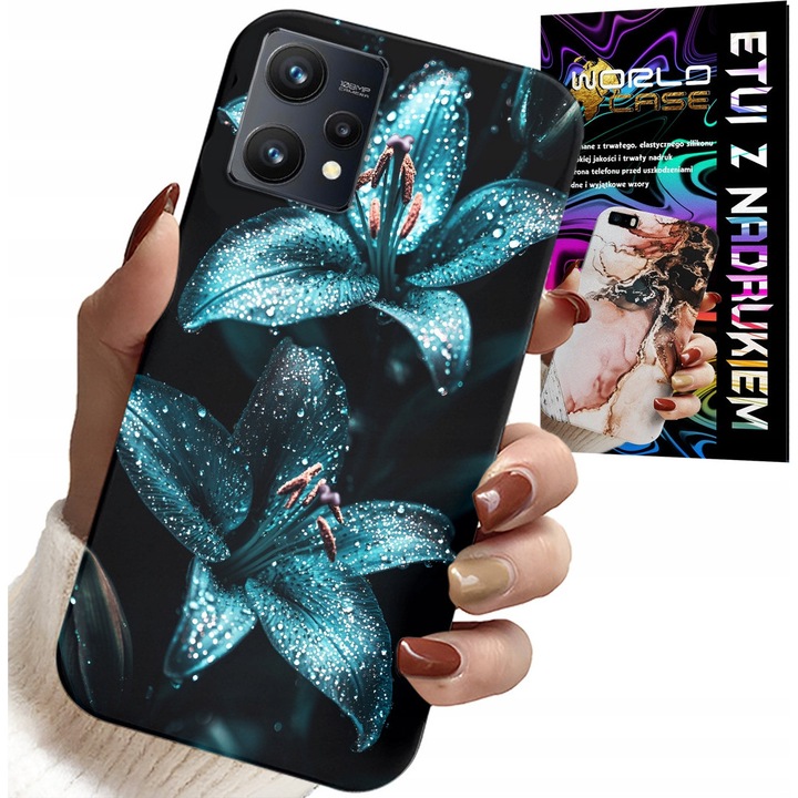 Telefontok Realme 9 Pro, World Case, szilikon, virágmintás, türkiz