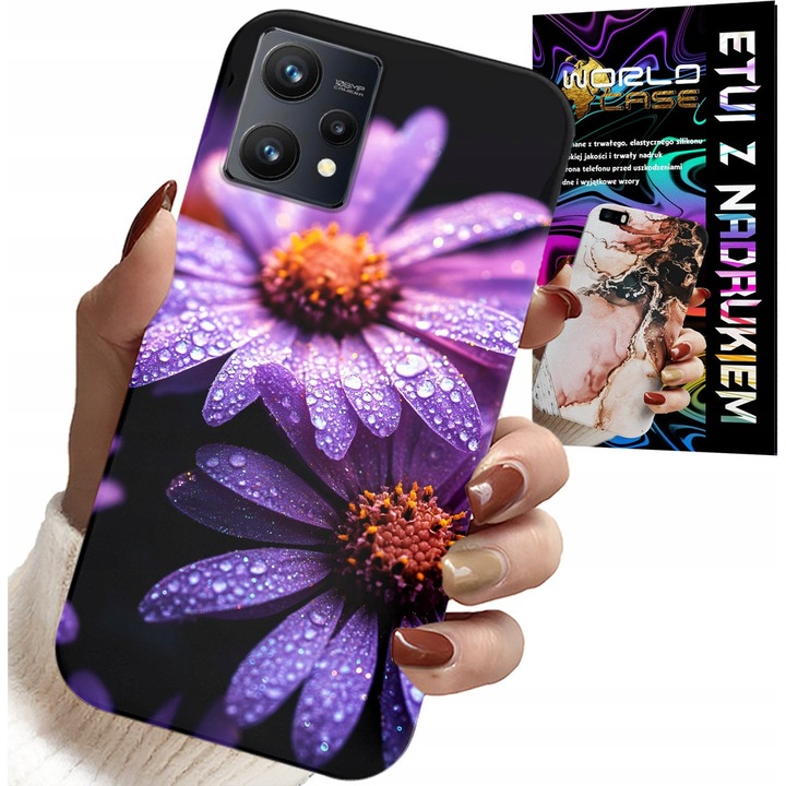 World Case telefontok, virágmintás, rózsaszín, szilikon, Realme 9 Pro-val kompatibilis