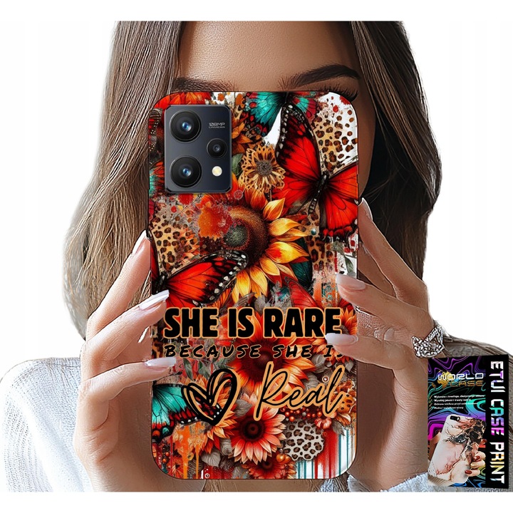 World Case telefontok Realme 9 Pro-hoz, virág és pillangó mintás, szilikon, többszínű