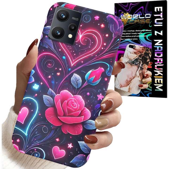 World Case telefontok Realme 9 5G-hez, rózsaszín, szilikon anyag, személyre szabott design