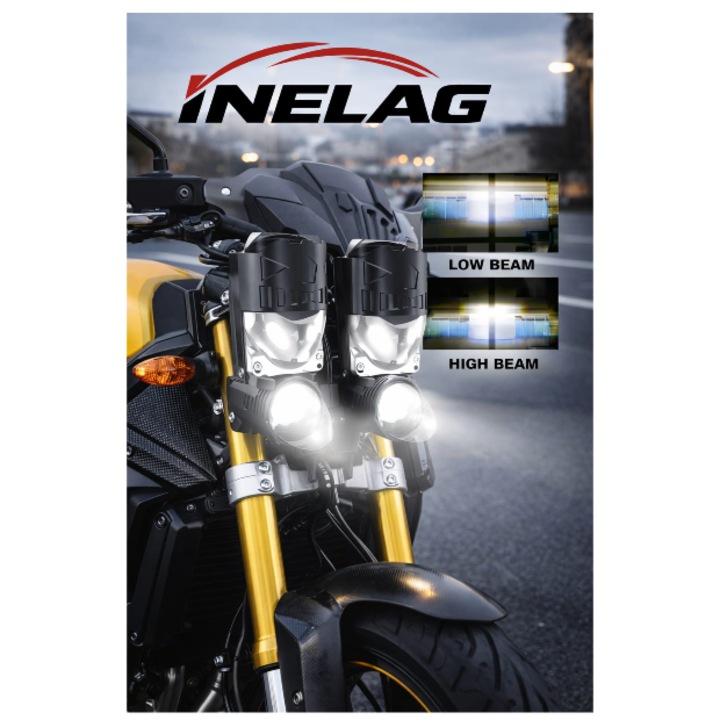 Комплект от 2 LED крушки H4 Bi-LED INELAG за автомобилни и мотоциклетни фарове, къси и дълги светлини, студена бяла светлина