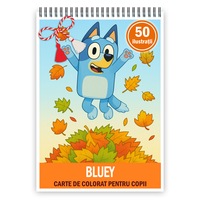 Martisor de colorat pentru copii, 50 de ilustratii format A5, carte de colorat cu spira metalica, model: Bluey