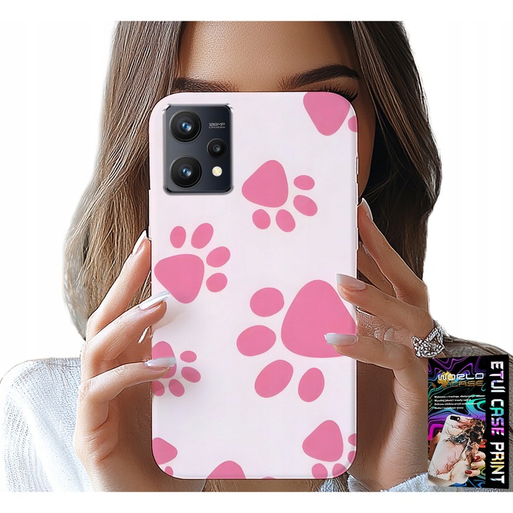 Telefontok, World Case, Realme 9 Pro, szilikon, rózsaszín, kutyalábnyom mintával