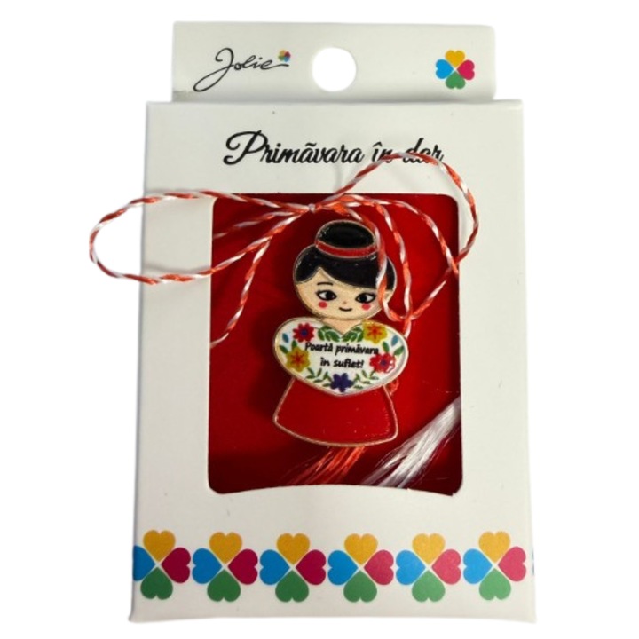 Martisor Brosa Mica in Cutie, Jolie, Design cu Mesaj, Dimensiune 2.5-3 cm, Material Metal, Model Traditional Femeie