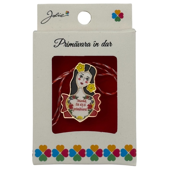 Martisor Brosa Mica Jolie, Design cu Mesaj, Material Metal, 2.5x3cm, Model Traditional Mama