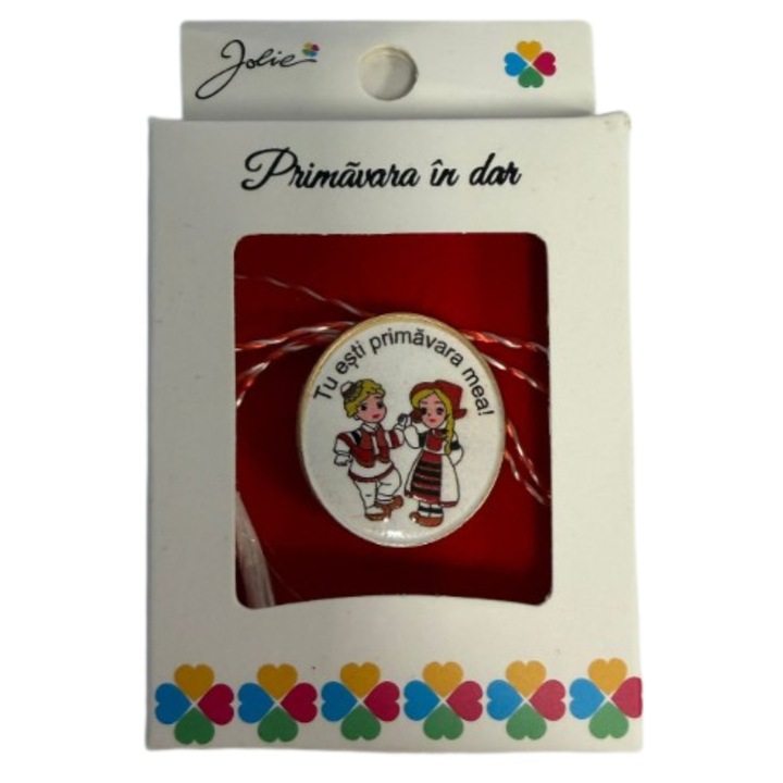 Martisor Brosa Mica in Cutie, Jolie, Design cu Mesaj, Material Metal, Dimensiune 2.5-3 cm, Model Traditional Fata si Baiat