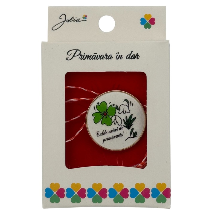 Martisor Brosa Mica In Cutie, Design Cu Mesaj, Dimensiune 2.5-3 Cm, Material Metal, Model Rotund Trifoi/Flori