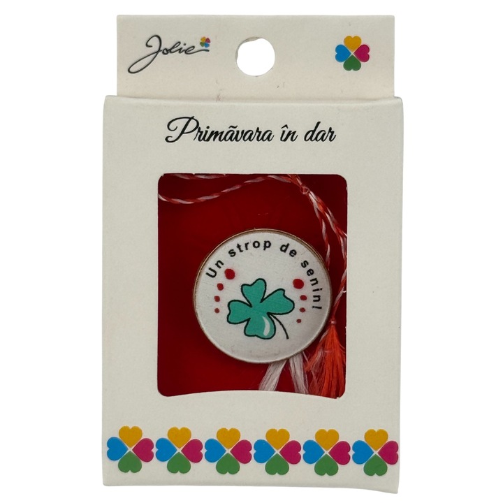 Martisor Brosa Mica In Cutie, Design Cu Mesaj, Dimensiune 2.5-3 Cm, Material Metal, Model Rotund Trifoi