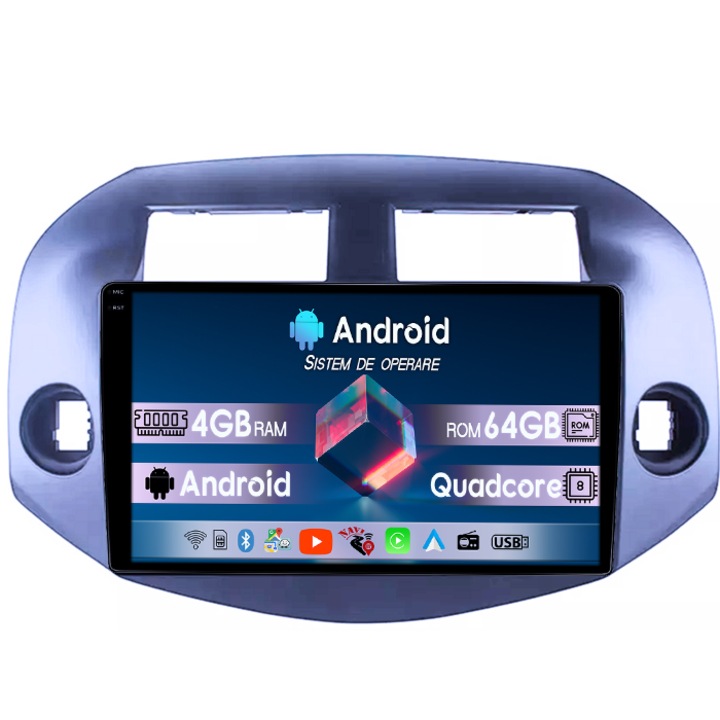 Navigatie dedicata Toyota RAV4 (2006-2012), 4GB RAM 64GB ROM, Quad Core, Display 10.1" QLED 1K, Carplay, Android 14, Bluetooth, Magazin Play, Suport Camere AHD