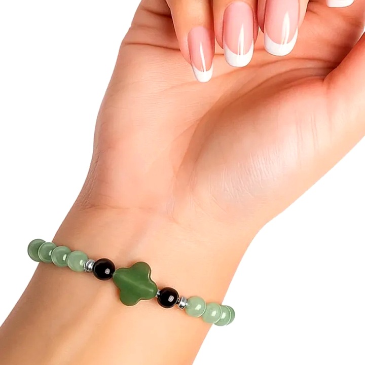 Bratara Aventurin cu Trifoi norocos cu 4 foi, elastica