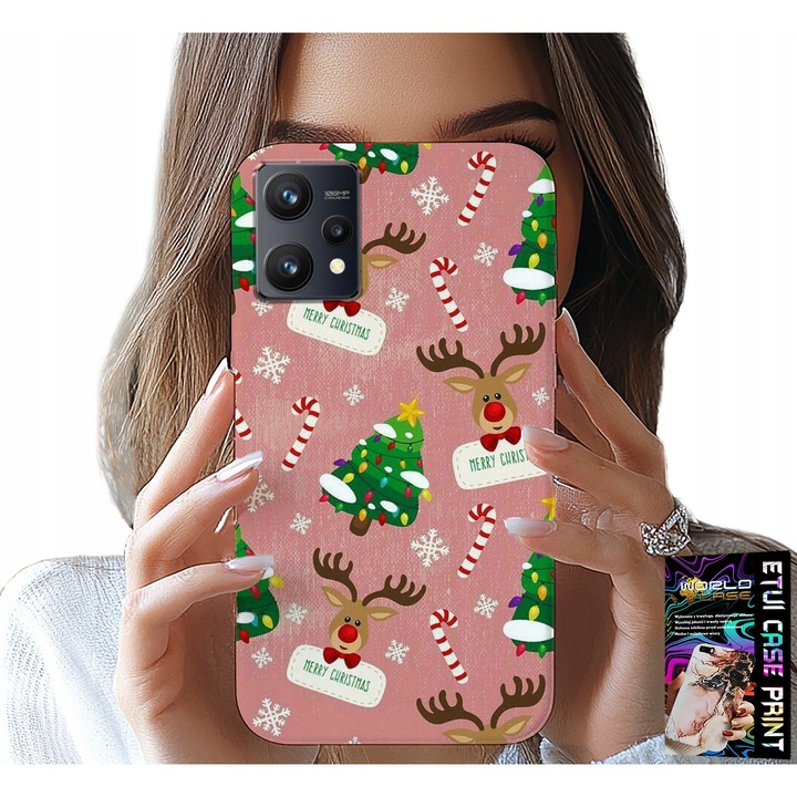 Tok Realme 9 5G telefonhoz, World Case, rénszarvas és fa mintával, szilikon