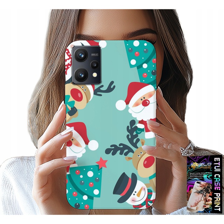 Tok telefonhoz Realme 9 5G, World Case, rénszarvas mintás és színes dizájn, szilikon