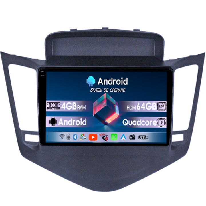 Navigatie dedicata Chevrolet Cruze 2009-2014, 4GB RAM 64GB ROM, Quadcore, Android 14, Display QLED 1K 9", DSP, Carplay&Android Auto, Suport camere AHD