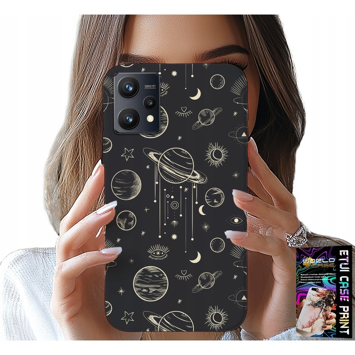 Telefontok, World Case, Realme 9 5G-hez, szilikon, kozmikus minta, 0,2mm
