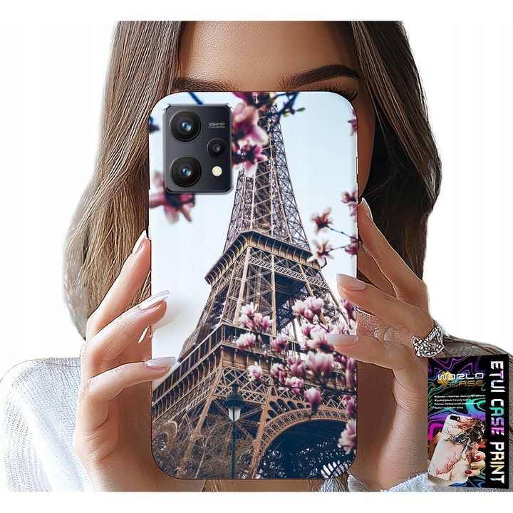 Realme 9 5G telefontok, World Case, Eiffel-torony nyomat, szilikon, többszínű