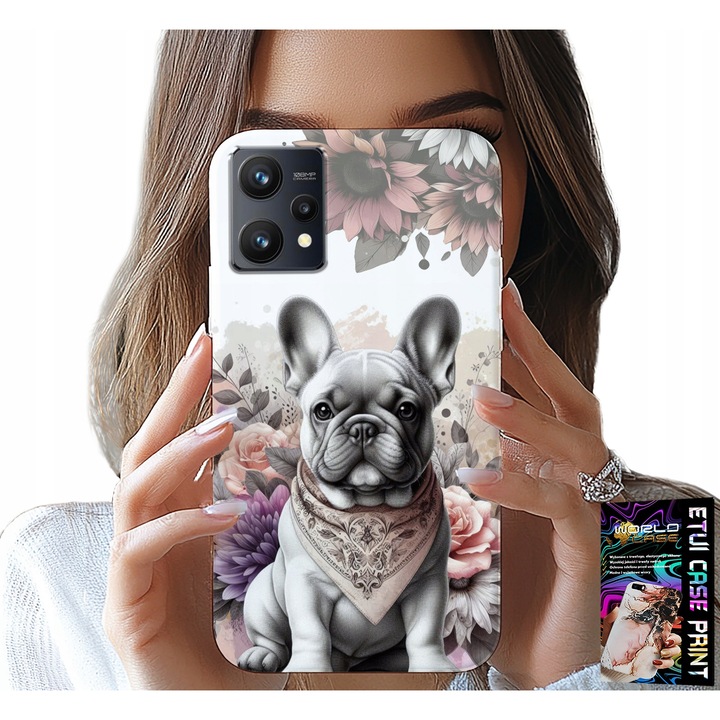 Telefontok, World Case, Realme 9 5G-hez, gumi, Bulldog mintás, többszínű
