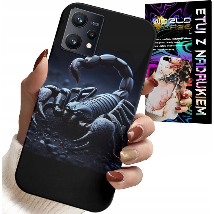 Realme 9 5G telefontok, World Case, szilikon, Skorpió dizájn, karcolás elleni védelem, hidrogél fólia szettel