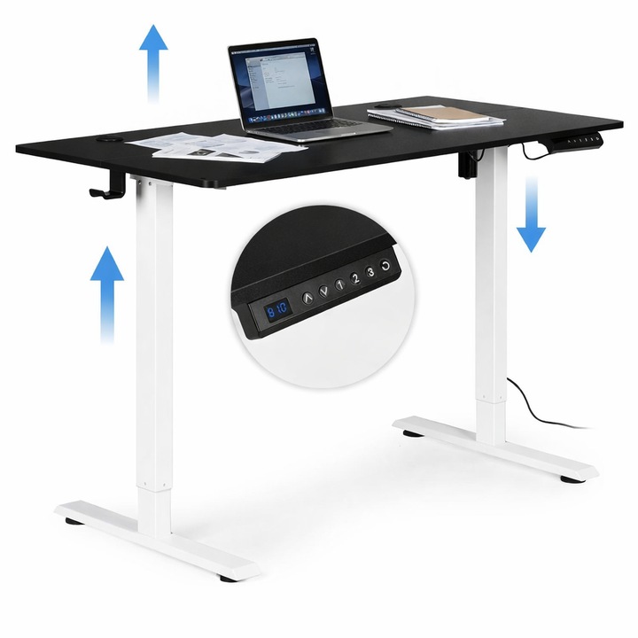 Birou electric idealSTORE MordenOffice, înălțime reglabilă 72-117cm, motor silențios, alb/negru, 120x60cm