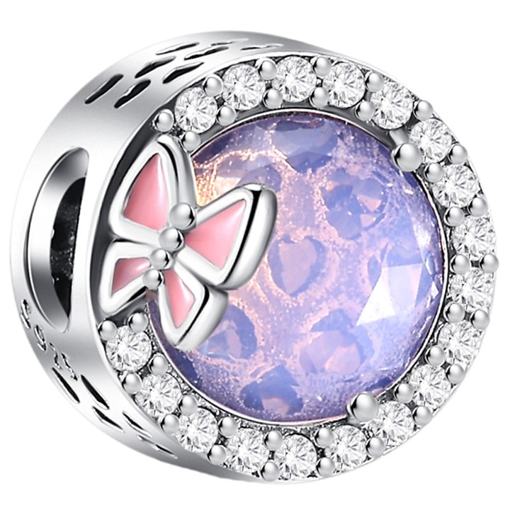 Talisman Trusky cu Cristal Violet si Fluturas, 11,1x11,1mm