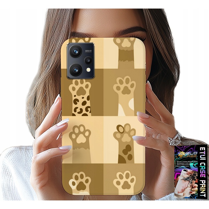 Telefontok, World Case, Realme 9 5G, macskás mintával, szilikon, többszínű