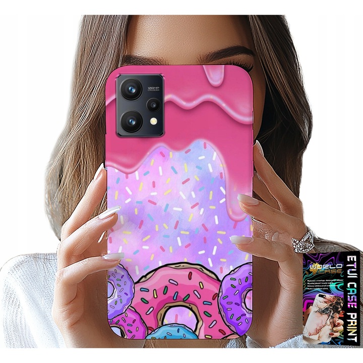 Telefontok, World Case, Realme 9 5G, szilikon, fánk mintás, többszínű