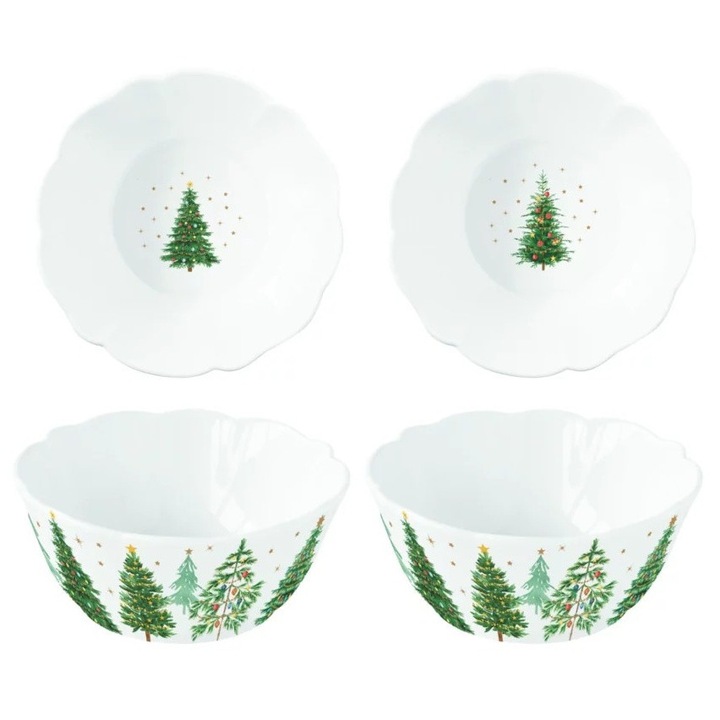 Ünnepi fák 2 porcelán tál szett, 14 cm, Easy Life R1490FTRE