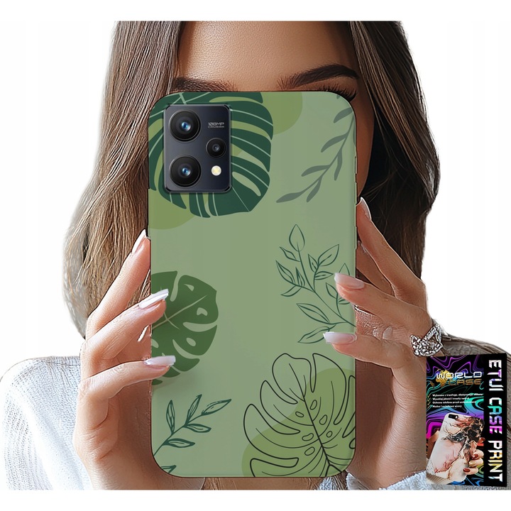 Telefontok Realme 9 5G, World Case, szilikon, zöld levélmintás, 0,2 mm