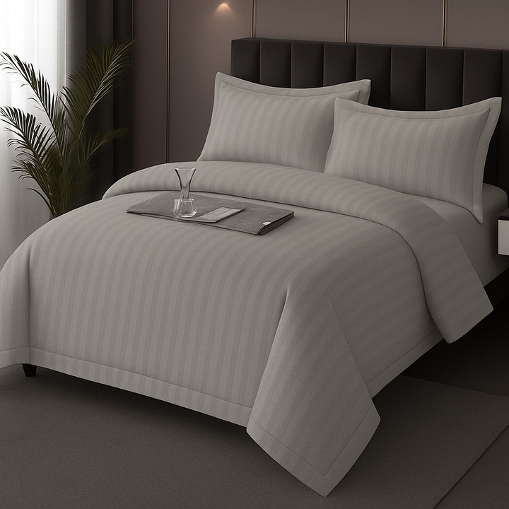 Damaszkusz Polycotton XXL ágynemű - Szuper ár, lepedő 230x260 cm, paplan 200x230 cm, 2 párnahuzat 50x70 cm, Antracitszürke