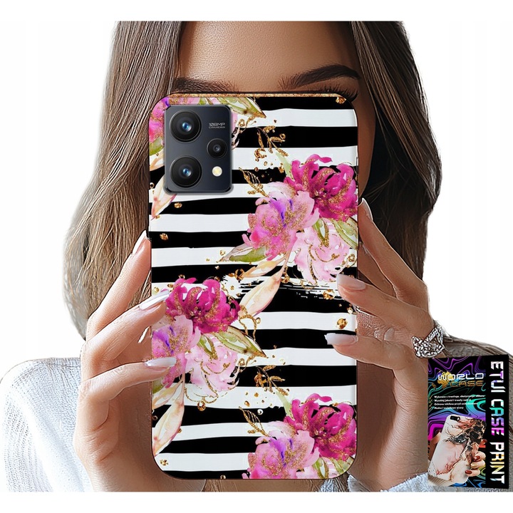 Telefontok Realme 9 5G-hez, World Case, gumi, virágmintás, kompatibilis méretek