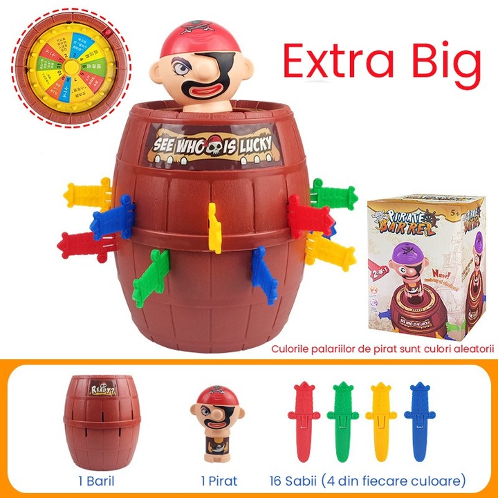 Jucărie interactivă, Pirat Saltaret, joc de grup/familie, 16 săbii, 15.5x15.5x23cm, roșu/maro