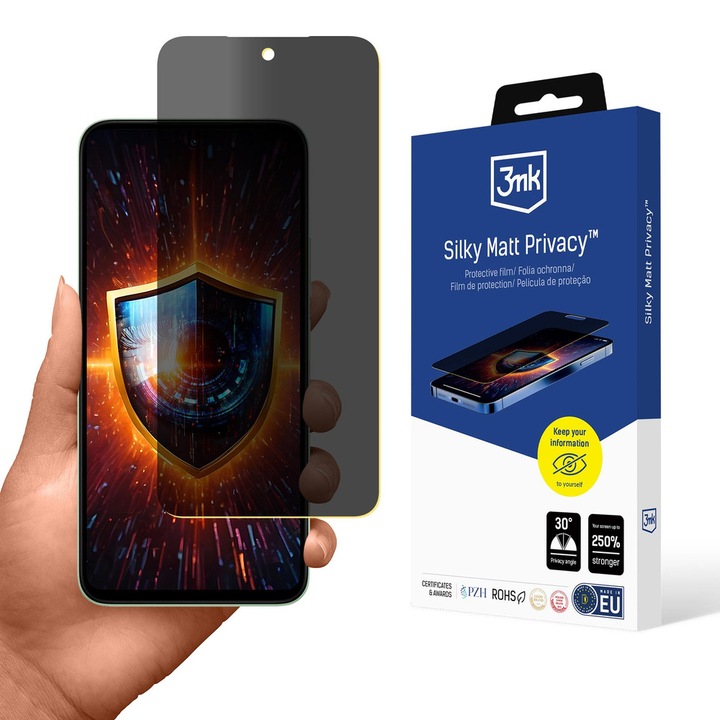 3mk Silky Matt Privacy защитно фолио, съвместимо с Xiaomi Redmi 15 4G / 5G, черно