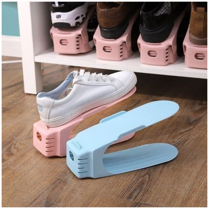 Suport pantofi reglabil, 25 cm x 10 cm. Pliabil. Albastru