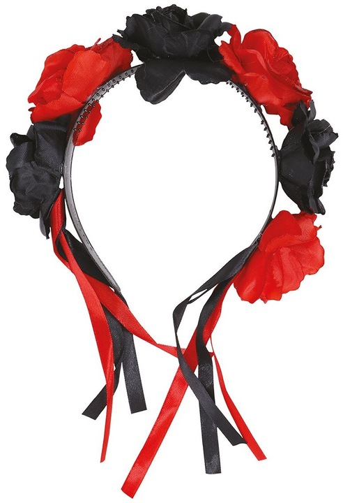 Opaska Fiestas Guirca cu flori negre si rosii, set, dimensiune universala
