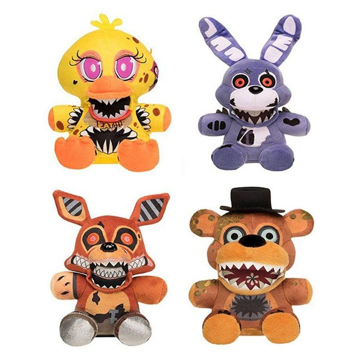 Set 4 jucarii de plus Aymax®️, Fnaf Five Nights at Freddy's, multicolor, 20-25 cm