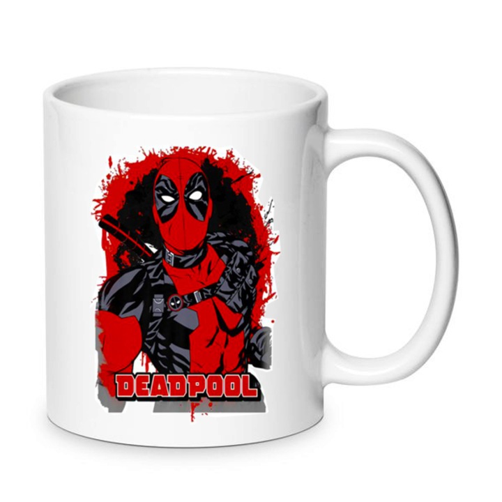 Cana ceramica Deadpool 330ml, Design No5, capacitate 330ml, lavabila la masina de spalat, pentru fani Marvel