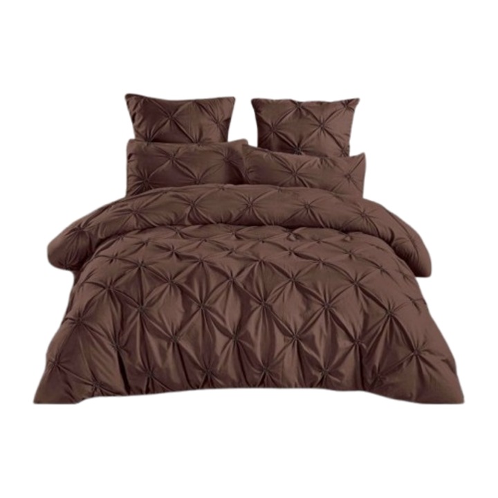 Lenjerie finet 6 piese cu pliuri brodate, cearceaf cu elastic, 180x200cm, 200x230cm, 48x74cm, 70x70cm