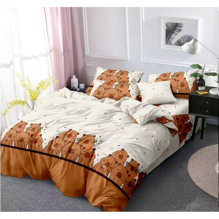 Set lenjerie de pat dublu, Nu necesita calcare, 6 piese, Ursuleti