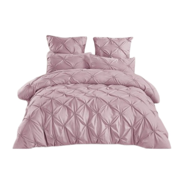 Lenjerie finet 6 piese cu pliuri brodate, cearceaf cu elastic cod PBR02