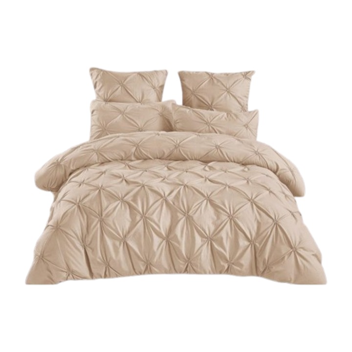 Lenjerie de pat dublu 6 piese bumbac finetat pliuri brodate, gri, 180x200cm