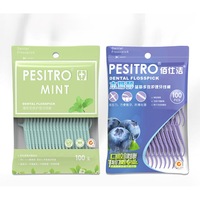 Set 200 Bucati Ata Dentara cu Scobitoare Pesitro – Aroma de Menta & Afine, Ambalaj Verde si Mov