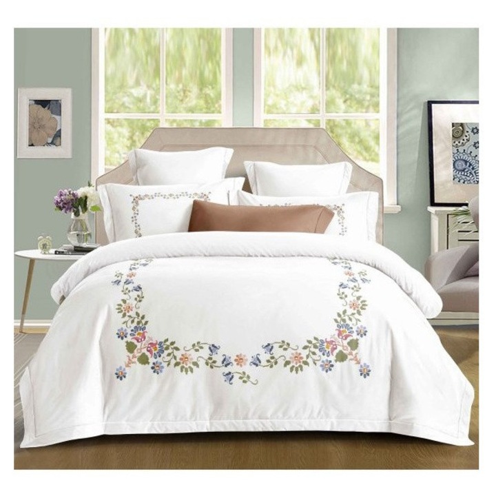 Lenjerie de pat dublu finet, elegant, 180x200cm, set complet, cearceaf elastic, model BRO17