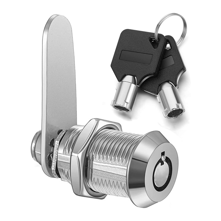 Incuietoare cutie postala, 2 chei quincunx incluse, asskanaer, Portabil, Usor de instalat, Potrivit pentru sertar, dulap, cutie postala, Aliaj de zinc, 20mm, Argintiu