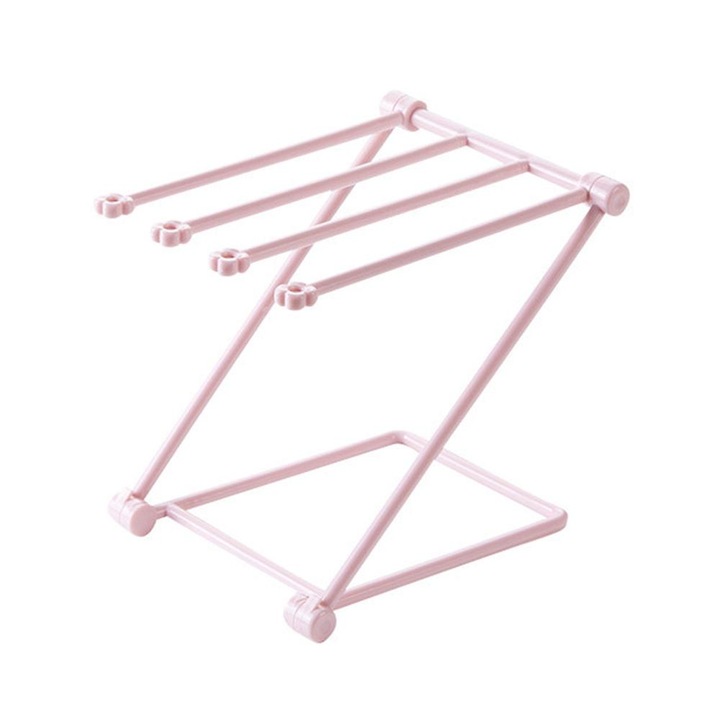 Összecsukható törölközőtartó, rózsaszín, 20x16x25.5cm, kompakt kialakítás, telepítés nélkül