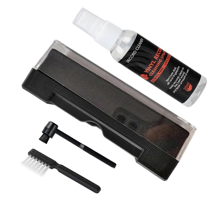 Set de curatare 4 in 1 pentru viniluri, 2 perii antistatice, perie din catifea, solutie de curatare 30ml