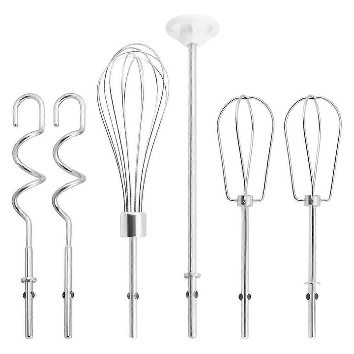 Set accesorii mixer de mana, 2 palete, 2 carlige pentru aluat, 1 tel, 1 tija de amestecare, otel inoxidabil, argintiu