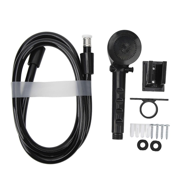 Set de dus portabil cu furtun de 1.5m, cap de dus cu 3 pozitii, pentru RV, camper, van, remorca de calatorie, barca, negru