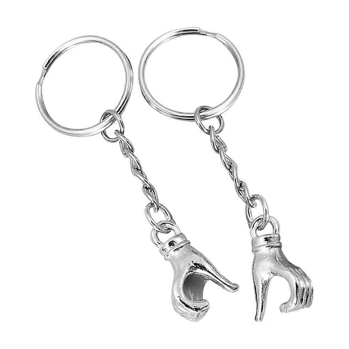 2 db kulcstartó szett finom designnal, kéz forma, ezüst színű, 7.80x1.80x0.50cm